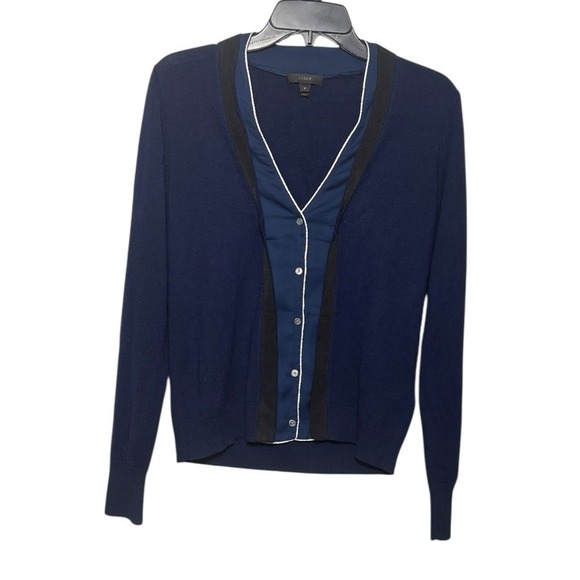 J.CREW Sweaters - J. Crew Merino Wool Ribbon Front Navy Casual‎ Career Cardigan Sweater S